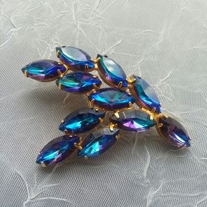 🎁 VINTAGE BLUE/PURPLE RHINESTONES BROOCH GOLDTONE